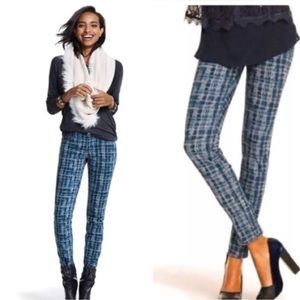 Cabi 3047 Womens Grid Print Skinny Jeans Blue Stretchy Size 2